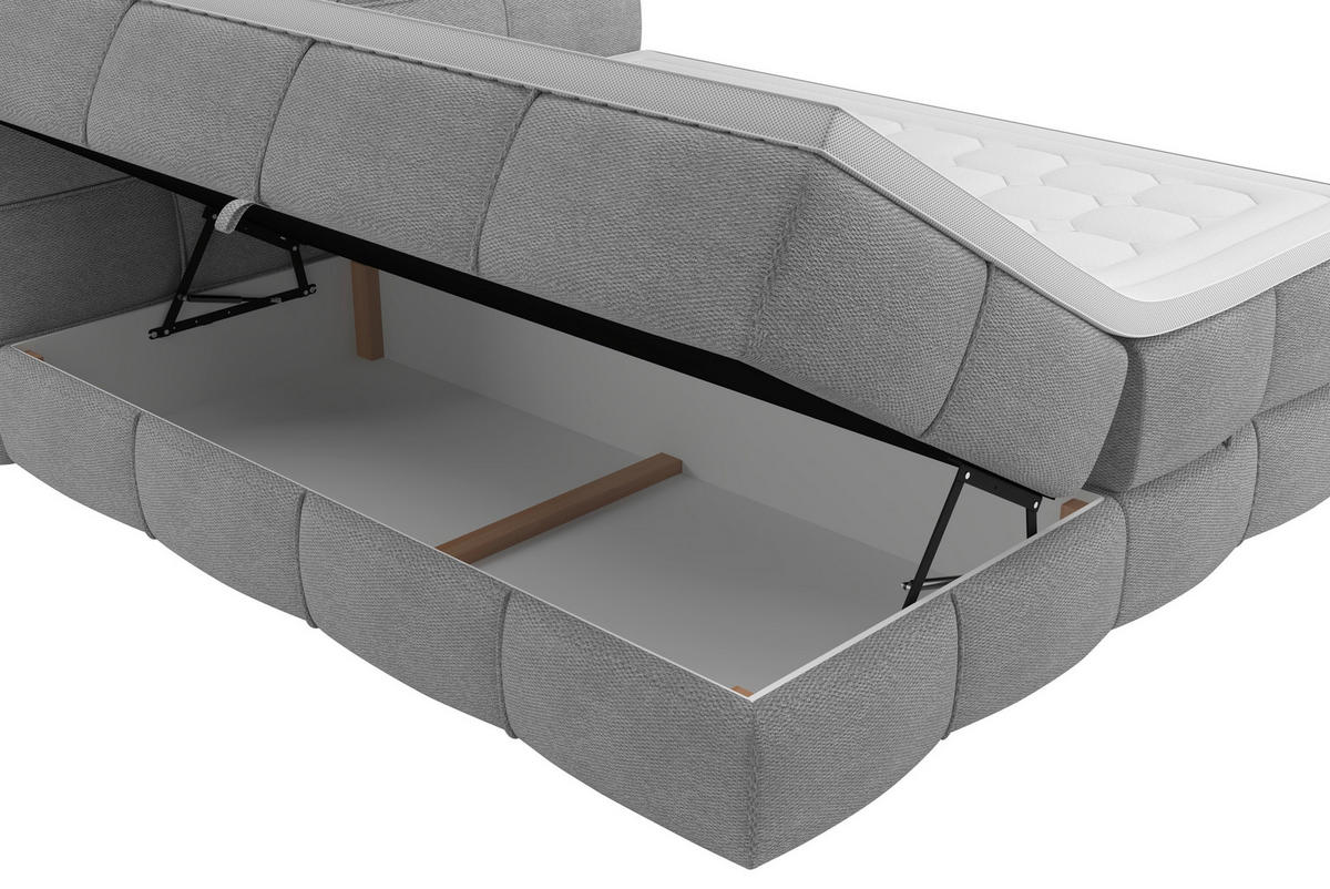 BOXSPRINGBETT 160/200 cm,  in Grau, gepolstertes Kopfteil, Bettkasten, Topper, Matratzen, H3 + H3 = fest  - Schwarz/Grau, Design, Kunststoff/Textil (160/200cm) - Chameo
