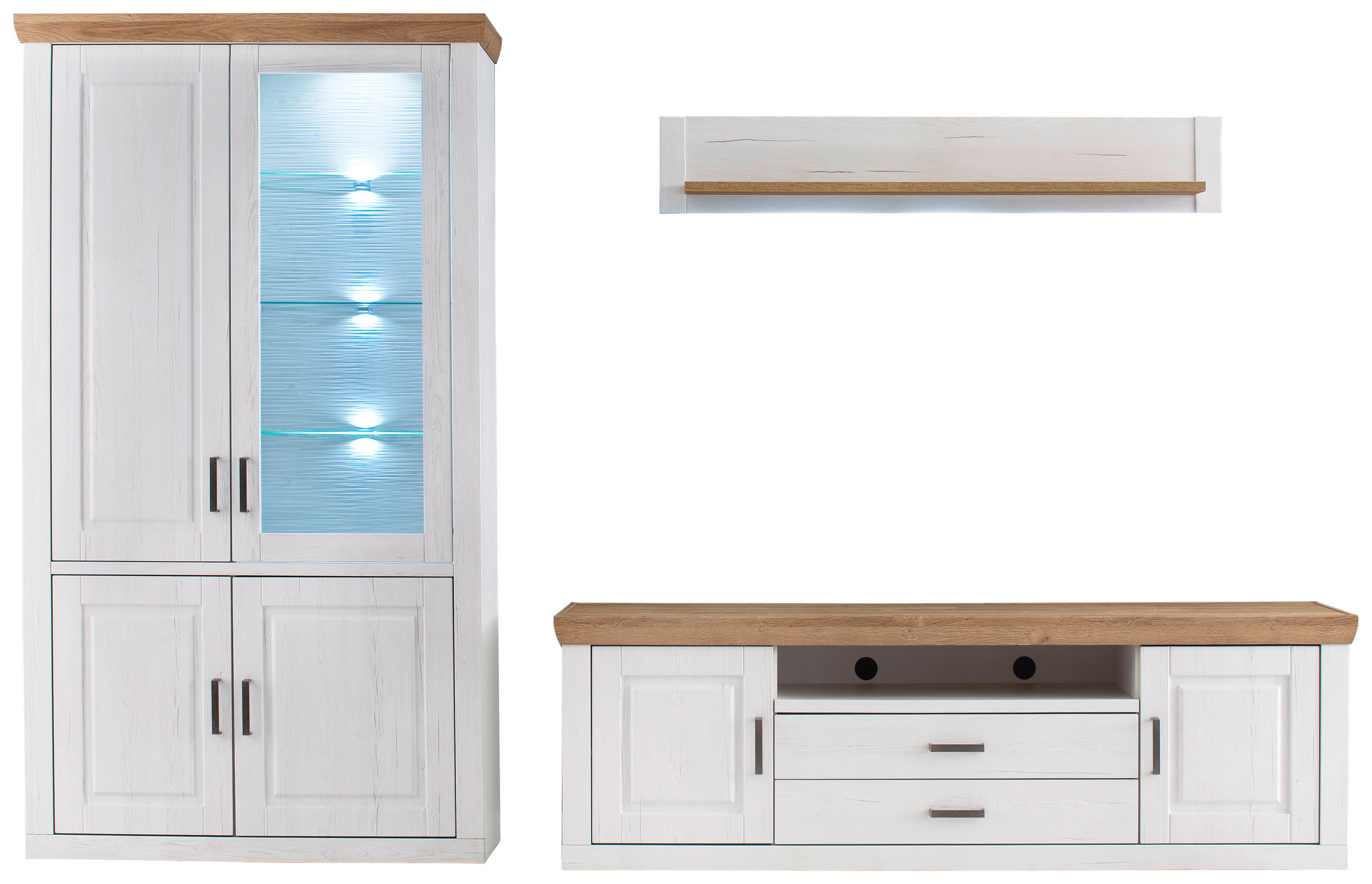 WOHNWAND Brixen  in Eichefarben, Pinienfarben  326/210/52 cm  - Eichefarben/Schwarz, Design, Glas/Holzwerkstoff (326/210/52cm) - Landscape