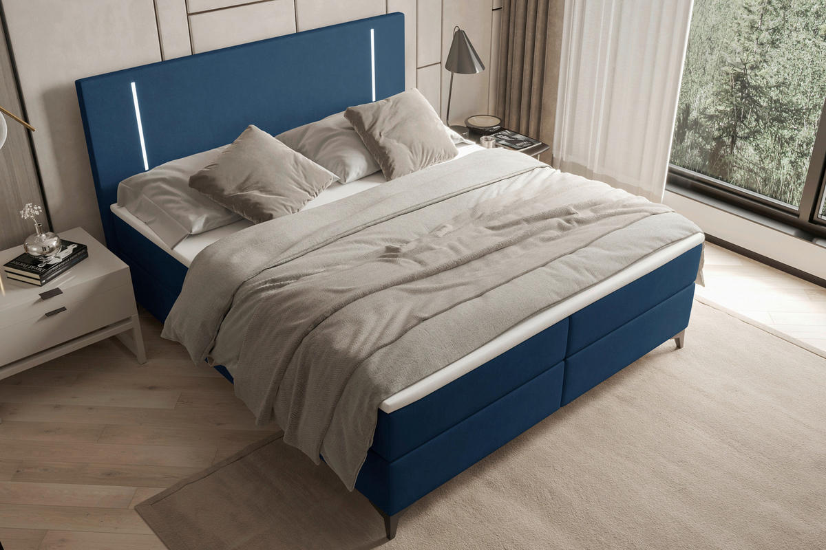 BOXBETT 160/200 cm  in Dunkelblau  - Schwarz/Dunkelblau, KONVENTIONELL, Textil/Metall (160/200cm) - Modante