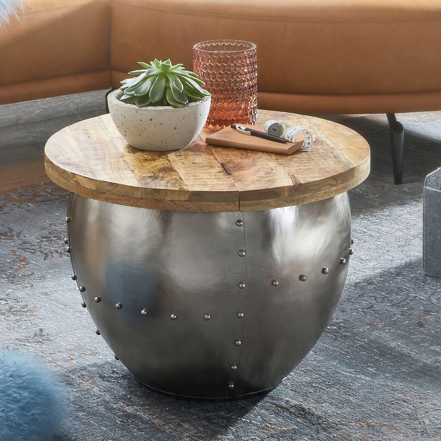 SOFFBORD i trä 60/60/43 cm  - brun/silver, Modern, metall/trä (60/60/43cm) - MID.YOU