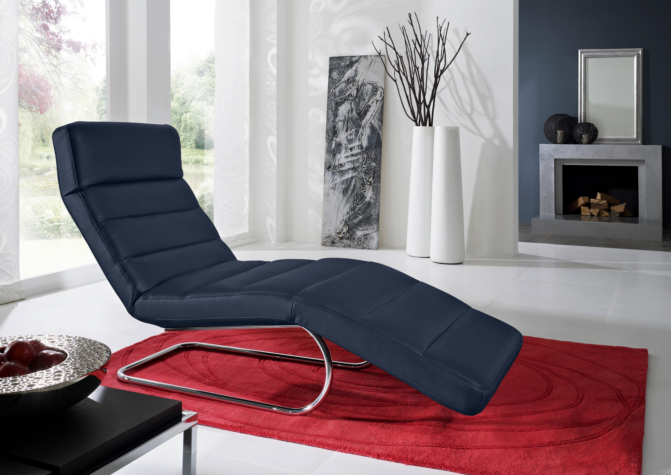 RELAKS LEŽAJ tekstil  tamno plava   - tamno plava/boje kroma, Basics, tekstil/metal (65/91/170cm) - Chilliano