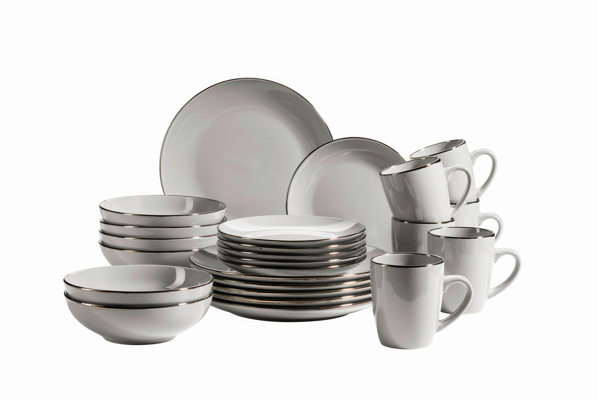 KOMBISERVICE Metallic Rim 24-teilig  - Grau, Basics, Keramik (43/32,5/32cm) - Mäser