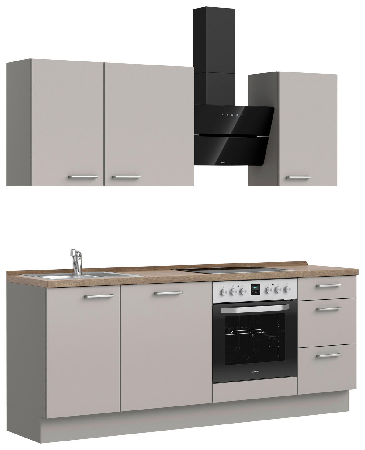 KÜCHENBLOCK 210 cm   in Grau, Eiche dunkel  - Eiche dunkel/Edelstahlfarben, MODERN, Holzwerkstoff/Metall (210cm) - Nobilia
