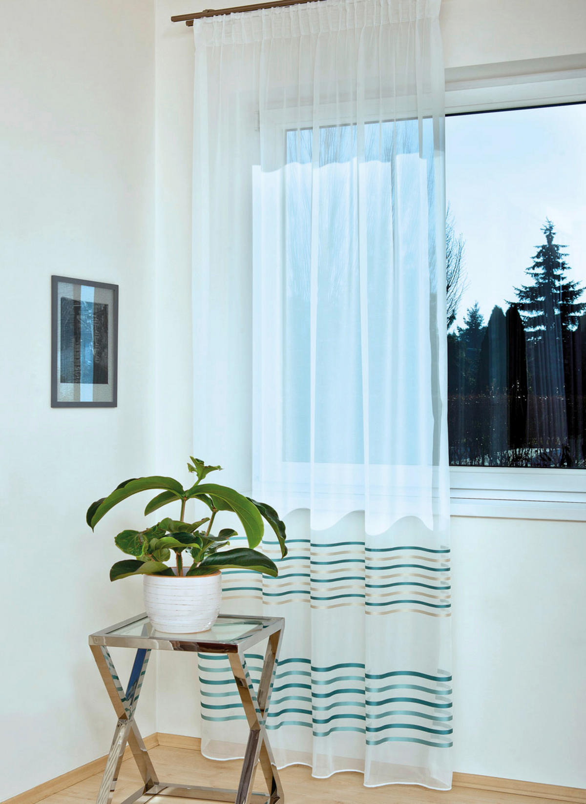 Perdea Confecționată transparent  - turcoaz, Basics, textil (140/245cm)