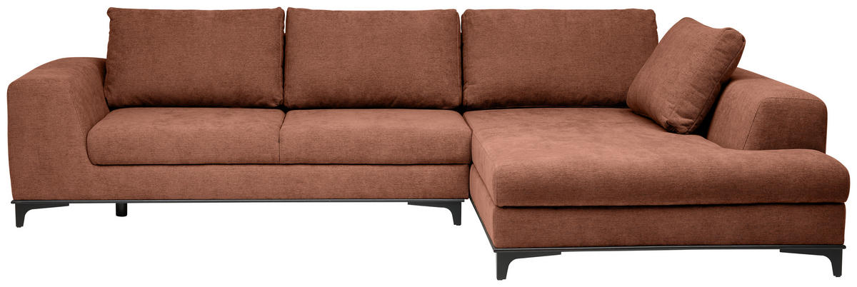 ECKSOFA inkl. Funktionen Terracotta Webstoff Rückenkissen, Bettkasten, Schlaffunktion, Rücken echt  - Wengefarben/Terracotta, Design, Holz/Textil (314/211cm) - Stylife