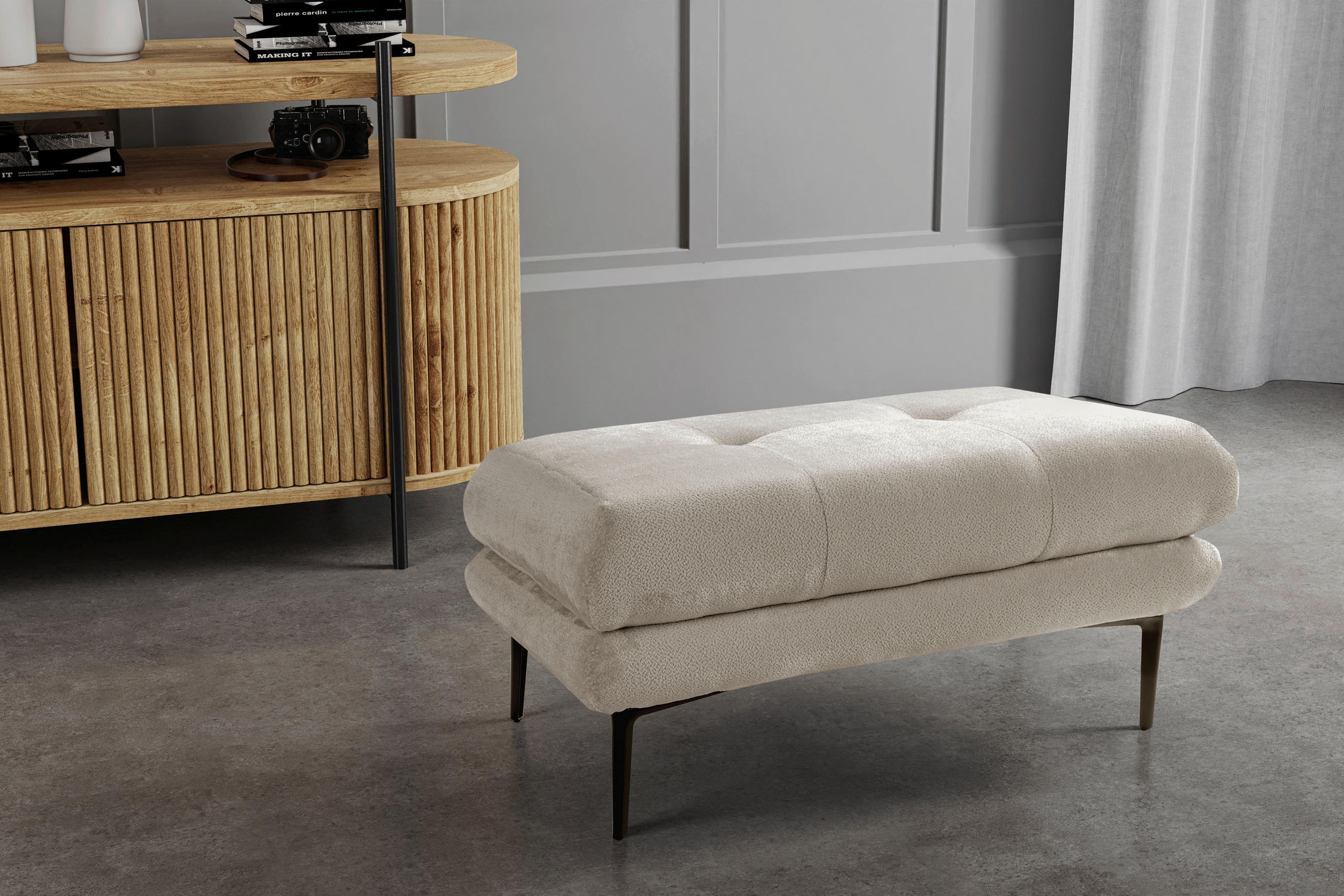 Thumbnail - Mid.you Hocker, Creme, Textil, rechteckig, 80x48x80 cm, Made in EU, Wohnzimmer, Hocker, Sitzhocker