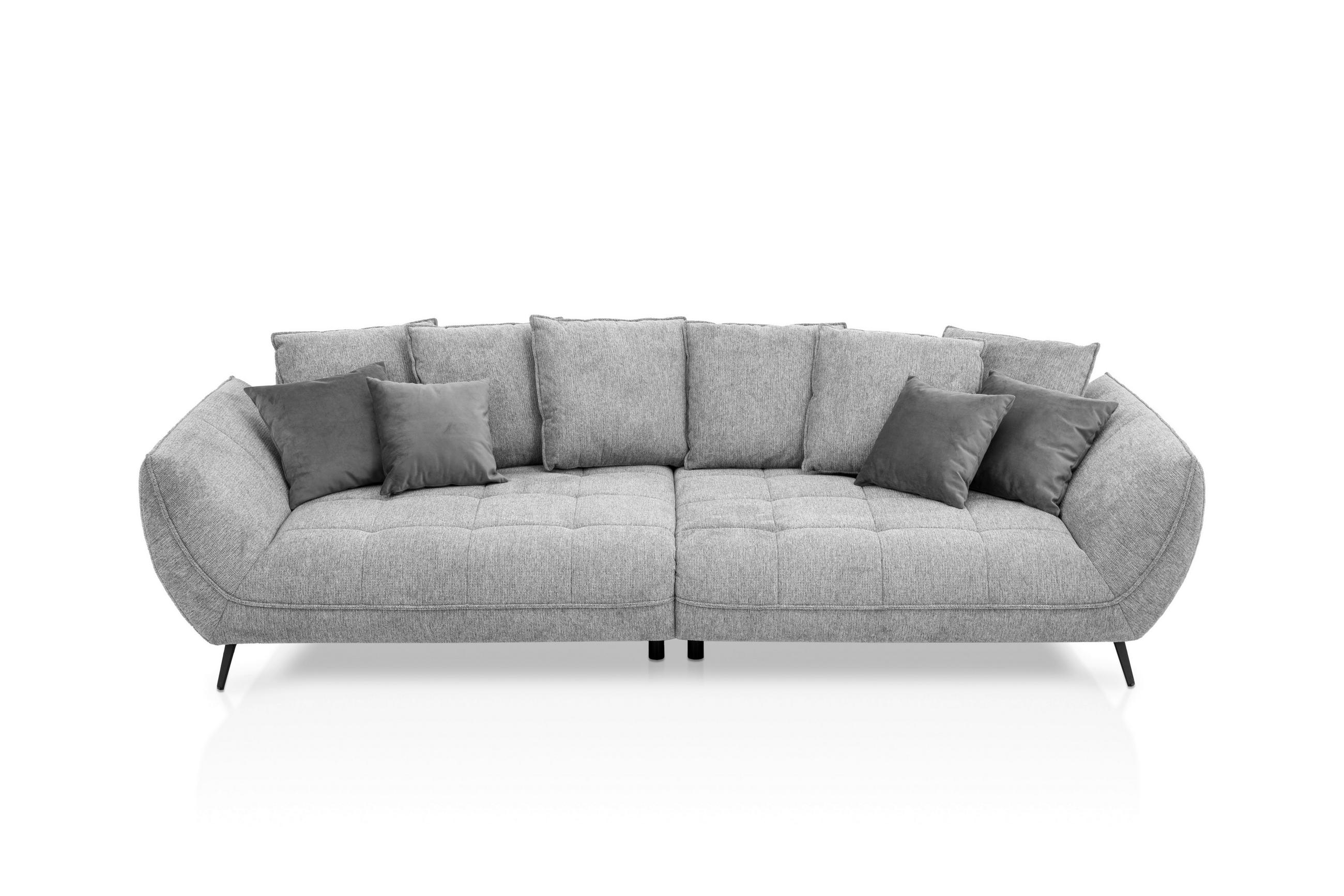 BIGSOFA Flachgewebe Hellgrau  - Hellgrau/Schwarz, Design, Textil/Metall (311/95/130cm) - Livetastic