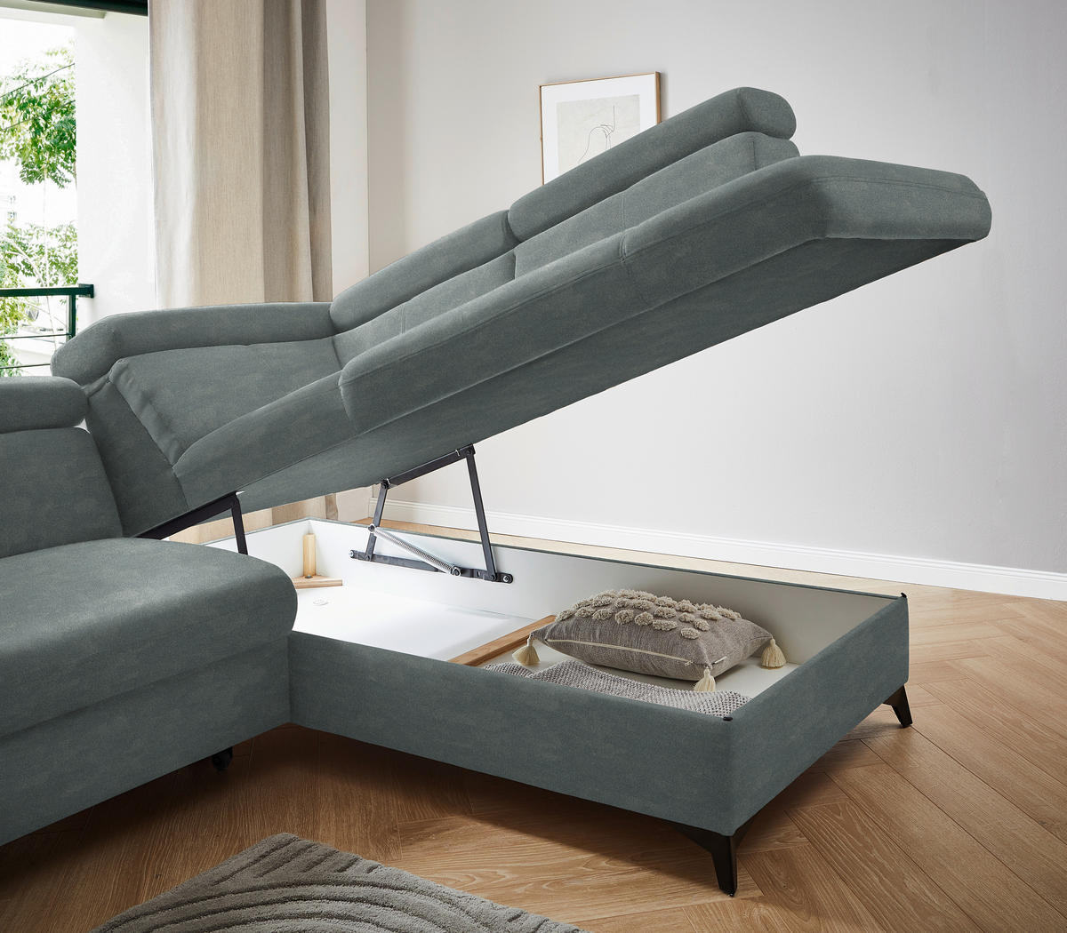 ECKSOFA in Mikrofaser Grau  - Schwarz/Grau, Design, Textil/Metall (260/203cm) - Stylife