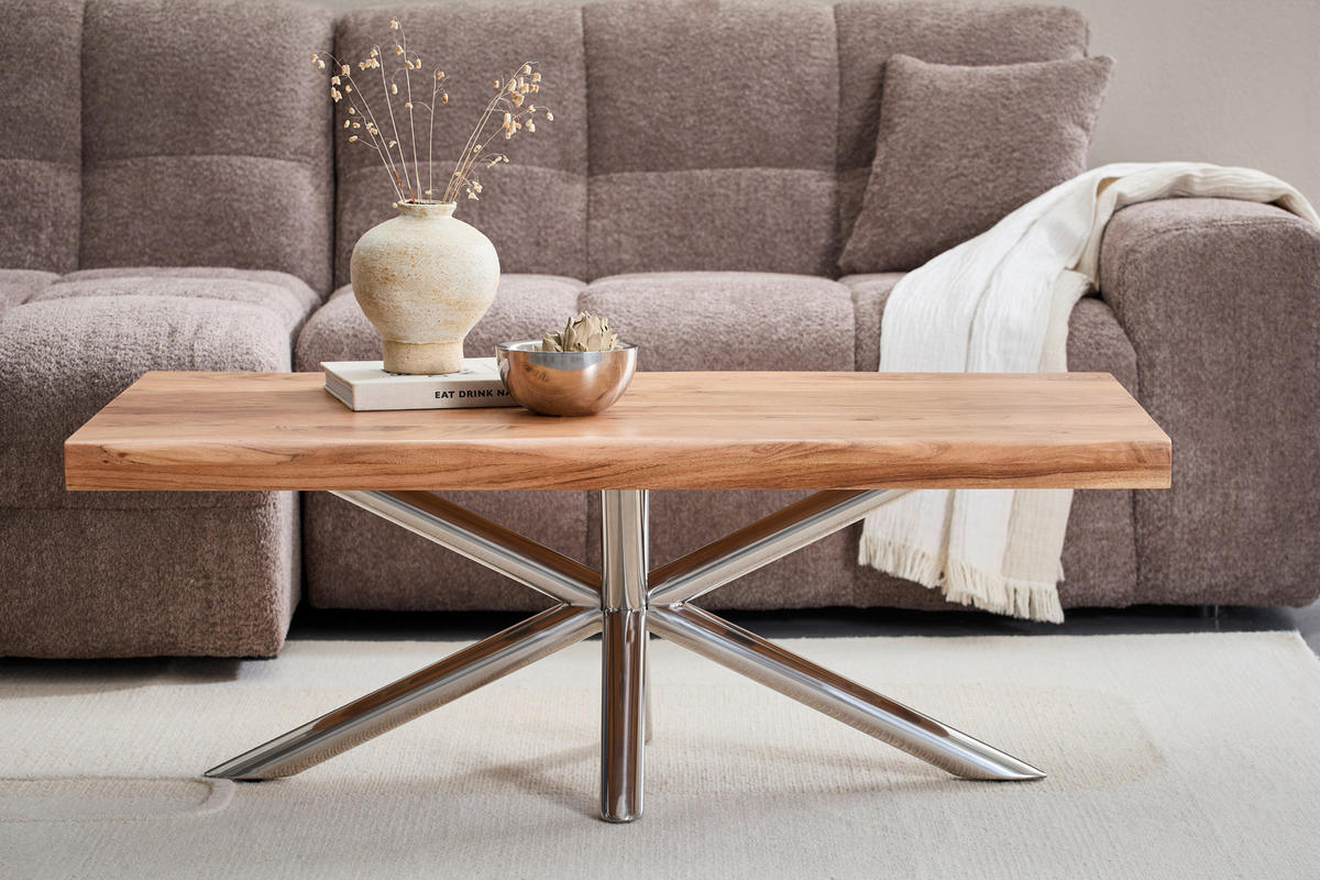 COUCHTISCH Akazie teilmassiv 120/45/70 cm rechteckig Naturfarben  - Naturfarben, Design, Holz/Metall (120/45/70cm) - Livetastic