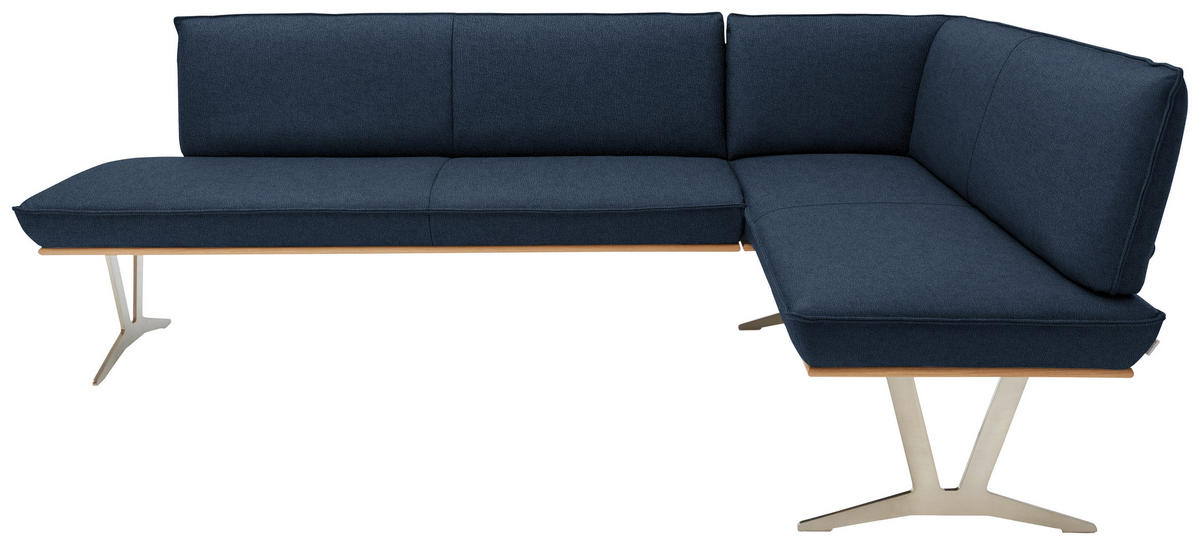 ECKBANK in Holz, Metall, Leder Dunkelblau  - Edelstahlfarben/Beige, Design, Leder/Holz (237/162cm) - Ambiente
