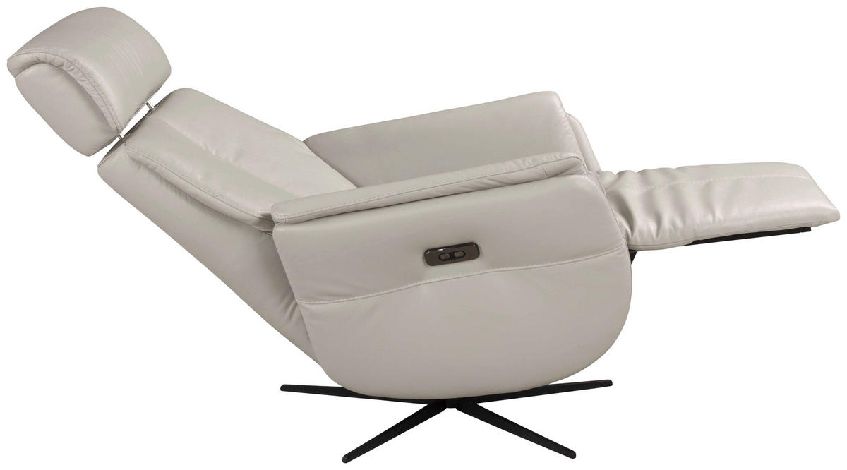 RELAXSESSEL Argo Echtleder Relaxfunktion, Kopfteilverstellung, Rücken echt    - Hellgrau, Design, Leder (71/110/80cm) - Novel