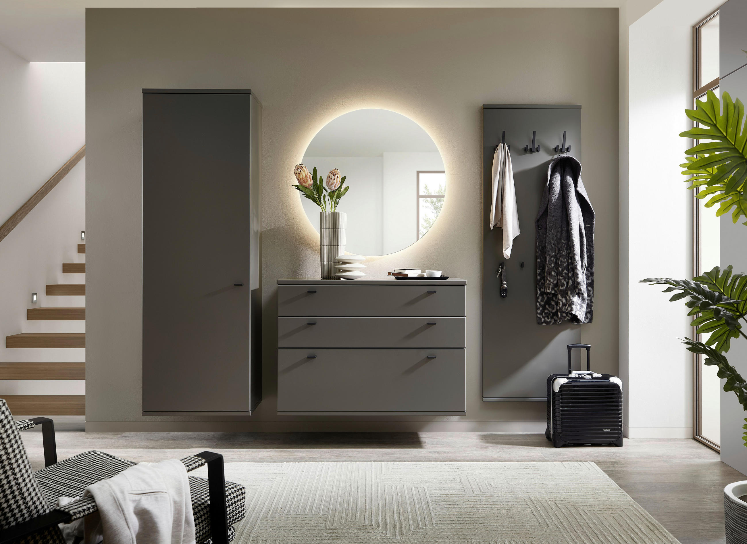 GARDEROBE 4-teilig  in 255/181,2/39,1 cm  - Grau, Design, Holzwerkstoff (255/181,2/39,1cm) - Invivus