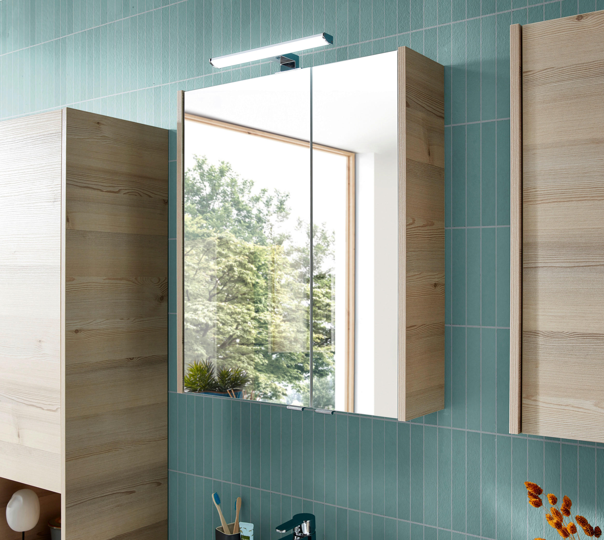 SPIEGELSCHRANK 60/70/20,5 cm - Chromfarben/Pinienfarben, KONVENTIONELL, Glas/Holzwerkstoff (60/70/20,5cm) - Xora