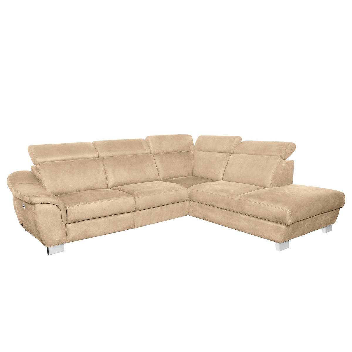 ECKSOFA Beige Mikrofaser Rücken echt, Relaxfunktion, Kopfteilverstellung  - Chromfarben/Beige, Design, Textil/Metall (276/238cm) - Livetastic