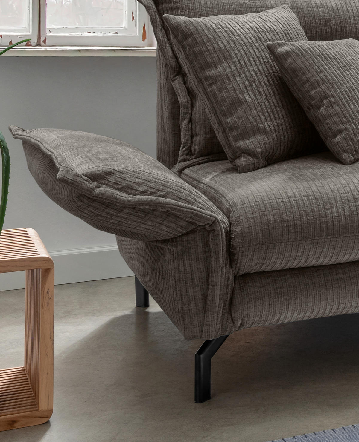 ECKSOFA Graubraun Mikrofaser  - Graubraun/Schwarz, Design, Textil/Metall (255/180cm) - Livetastic