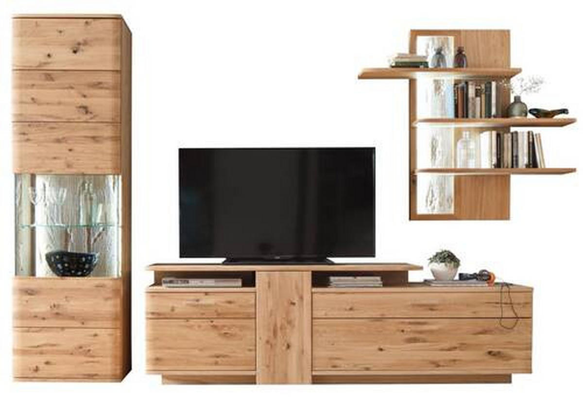 WOHNWAND  in Eichefarben 320/208/45 cm  - Eichefarben/Schwarz, Design, Glas/Holz (320/208/45cm) - Livetastic