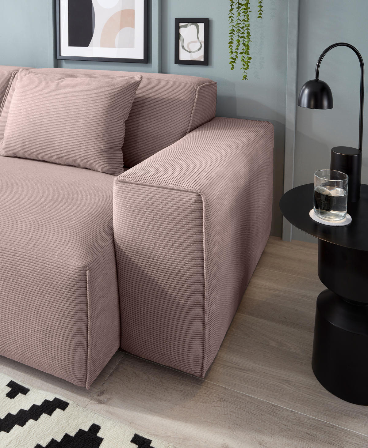 3-SITZER-SOFA Cord Altrosa  - Schwarz/Altrosa, Design, Kunststoff/Textil (236/71/101cm) - Pure Home Lifestyle