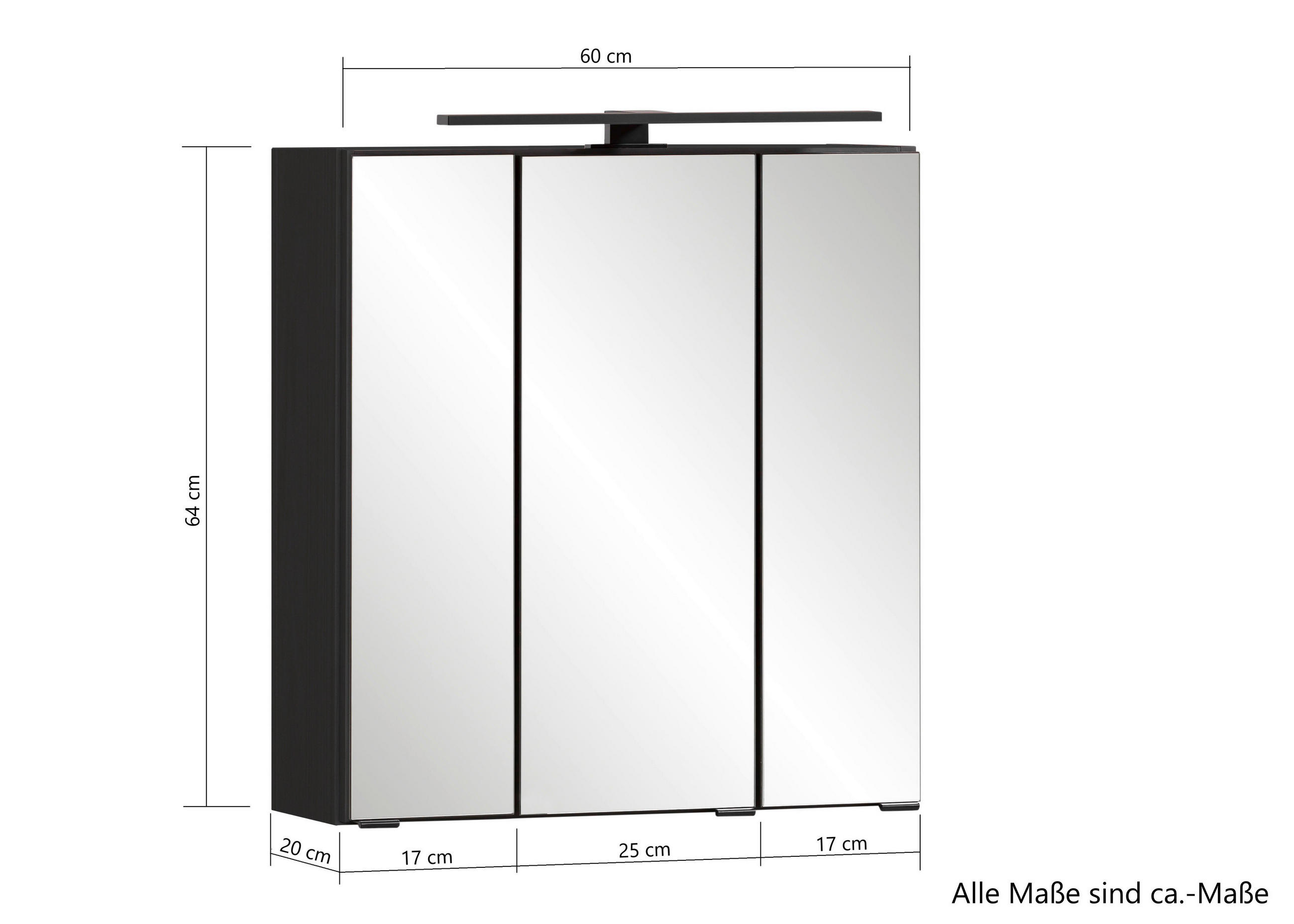 SPIEGELSCHRANK 60/64/20 cm  - Schwarz/Graphitfarben, KONVENTIONELL, Glas/Holzwerkstoff (60/64/20cm) - Xora
