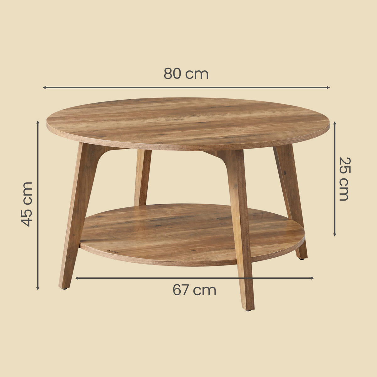 COUCHTISCH 80/80/45 cm rund Eichefarben einfacher Aufbau  - Eichefarben, Trend, Holzwerkstoff (80/80/45cm) - Boxxx