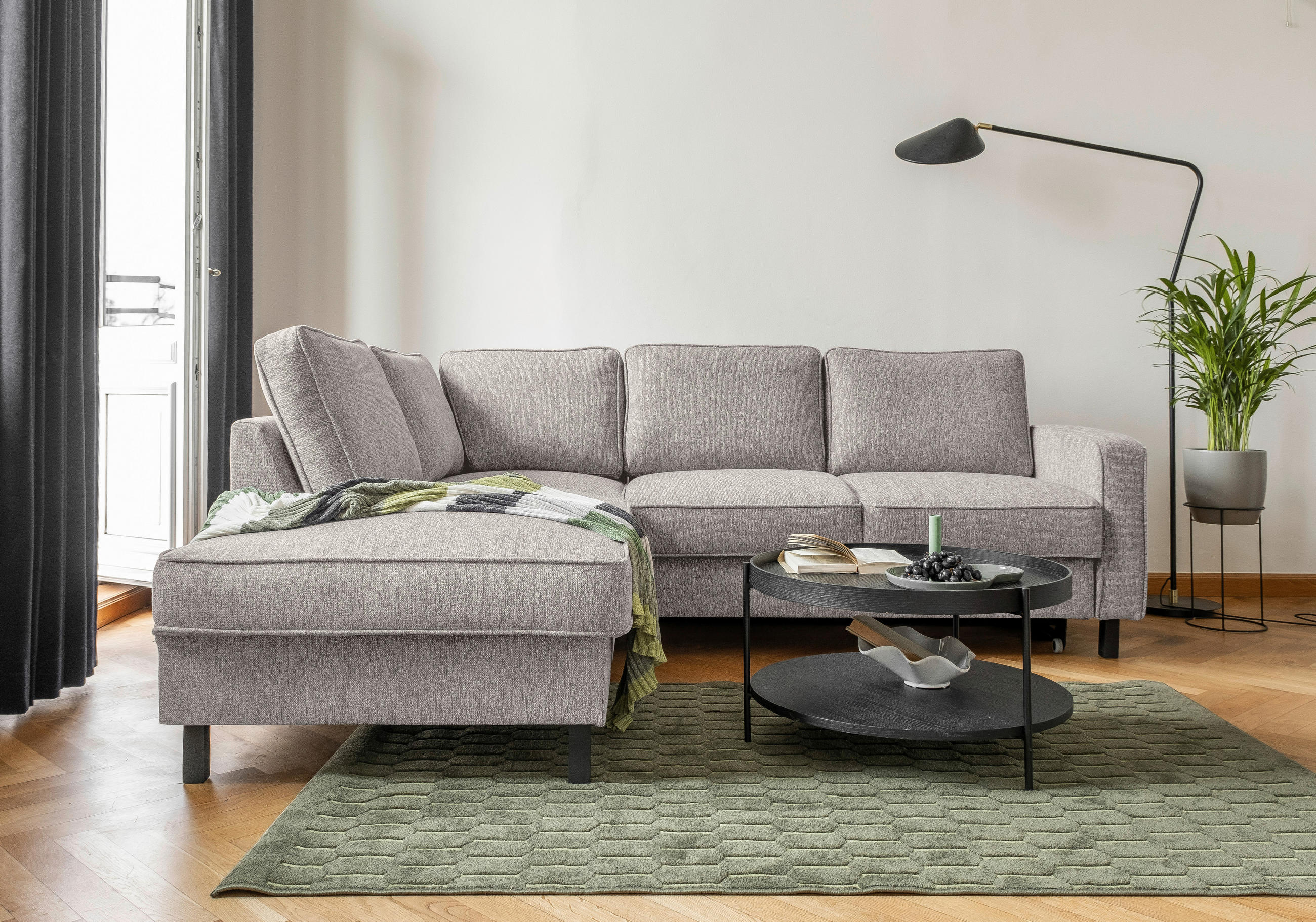 ECKSOFA Grau Struktur  - Schwarz/Grau, Holz/Textil (198/233cm) - MID.YOU