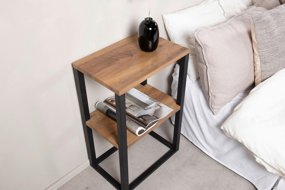 NACHTTISCH 30/70/45 cm  in furniert Braun, Schwarz  - Schwarz/Braun, Design, Holzwerkstoff/Metall (30/70/45cm) - Livetastic