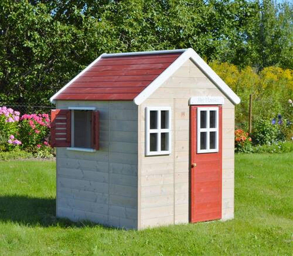 SPIELHAUS 120/155/120 cm  - Rot/Naturfarben, KONVENTIONELL, Holz (120/155/120cm) - Ambia Garden