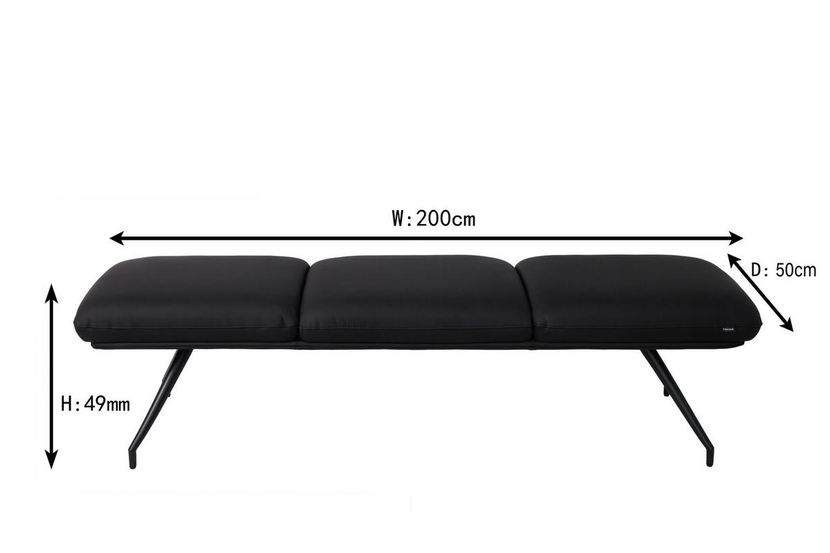 SITZBANK 200/49,5/50 cm Echtleder Schwarz  - Schwarz, Design, Leder/Metall (200/49,5/50cm) - Dieter Knoll