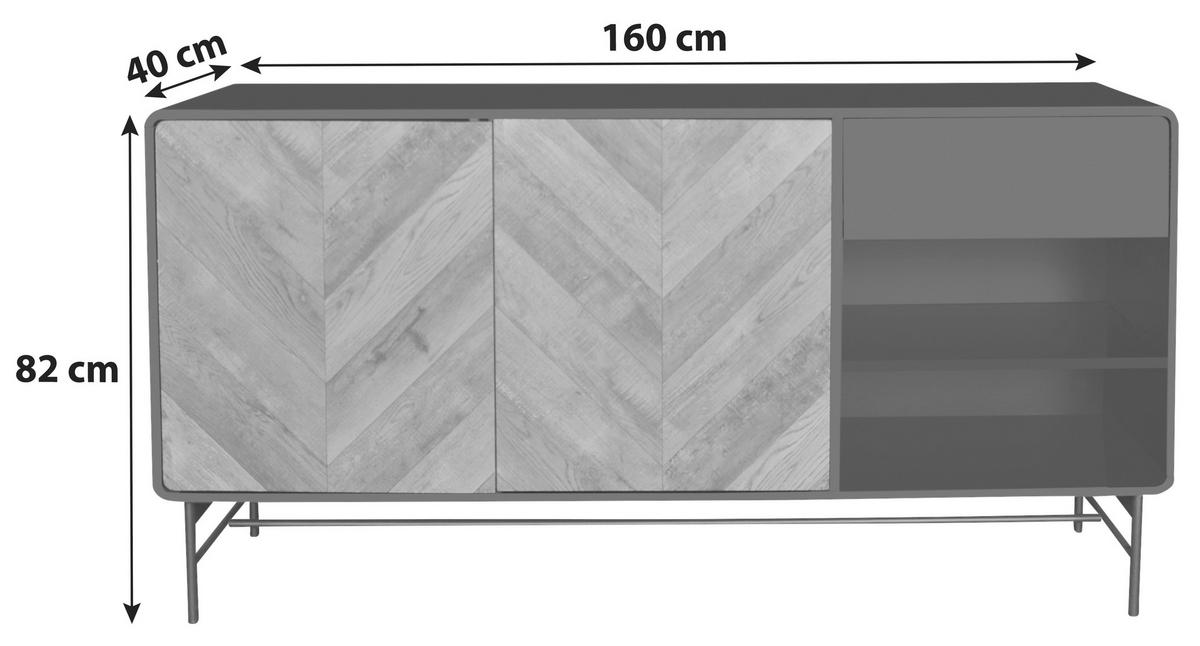 SIDEBOARD  in 160/82/40 cm  - Eichefarben/Schwarz, MODERN, Holzwerkstoff/Metall (160/82/40cm) - MID.YOU
