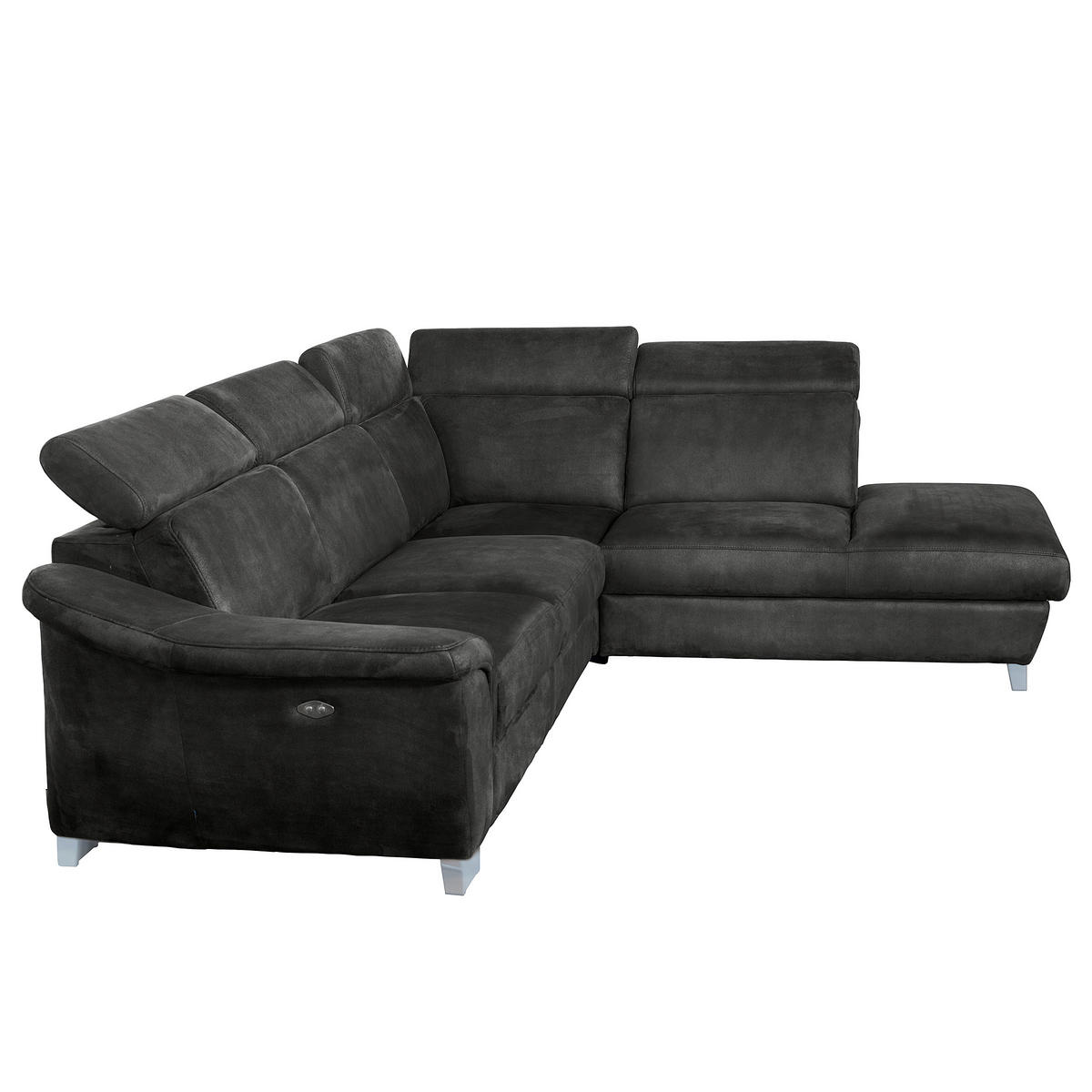 ECKSOFA Anthrazit Mikrofaser Rücken echt, Relaxfunktion, Kopfteilverstellung  - Chromfarben/Anthrazit, Design, Textil/Metall (276/238cm) - Livetastic