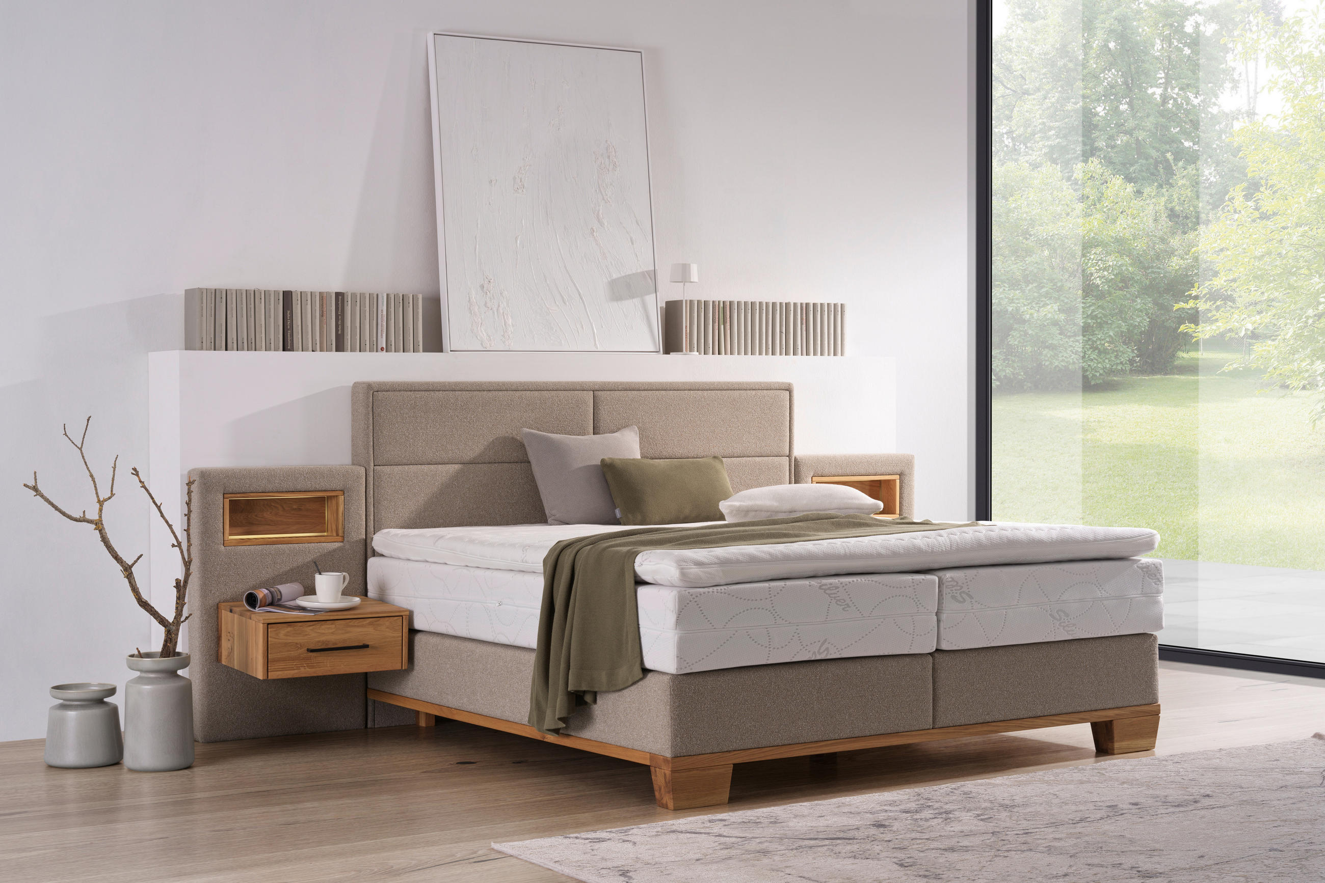 BOXSPRINGBETT 160/200 cm  in Eichefarben, Graubraun  - Eichefarben/Graubraun, Natur, Holz/Textil (160/200cm) - Valnatura