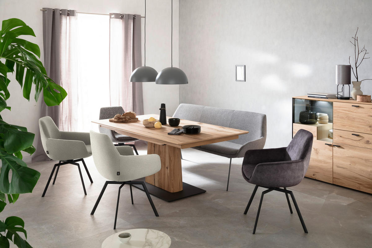 ARMLEHNSTUHL  Lederauswahl, Stoffauswahl, Gestellauswahl Struktur  - Anthrazit/Beige, Design, Textil/Metall (58/87/64cm) - Schöner Wohnen