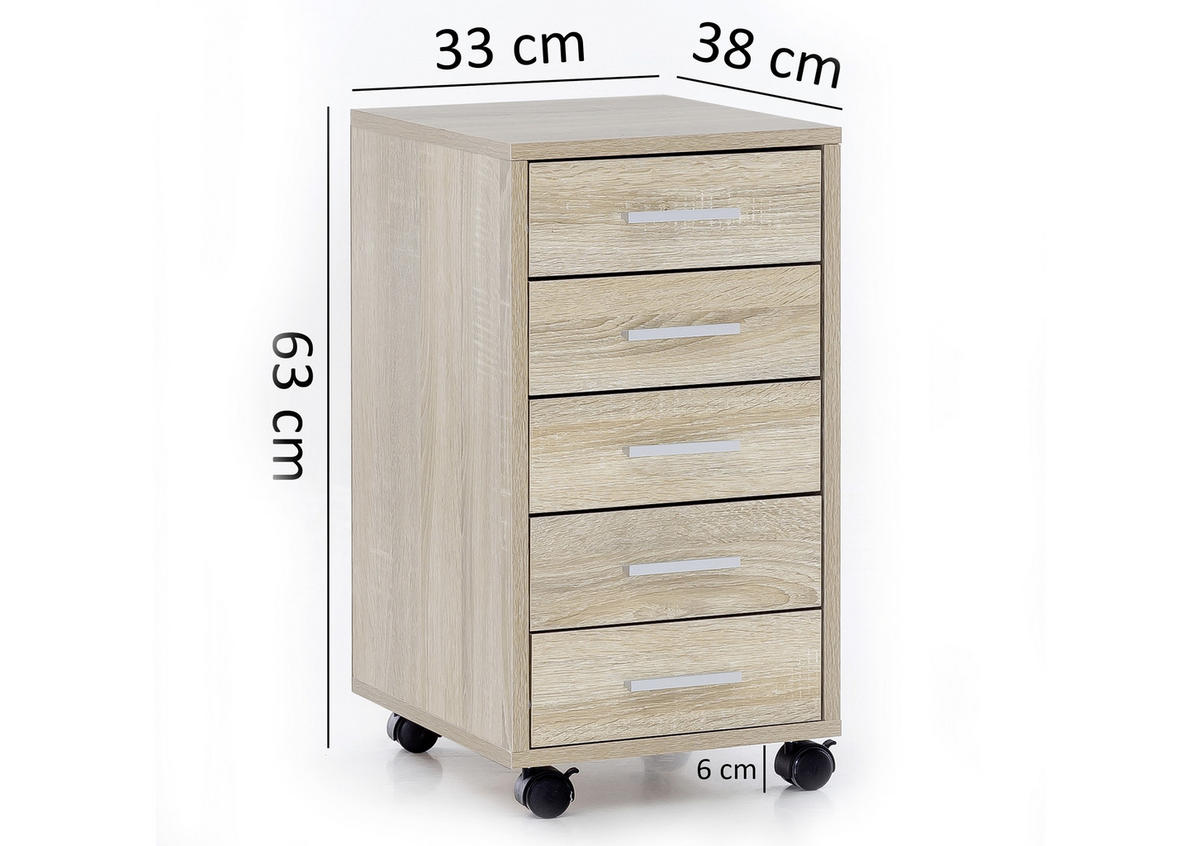POJÍZDNÝ KONTEJNER, 33/63/38 cm - barvy stříbra/barvy dubu, Konvenční, kompozitní dřevo/plast (33/63/38cm) - MID.YOU