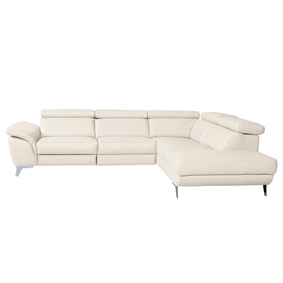 ECKSOFA  in Echtleder Creme  283/228 cm  - Silberfarben/Creme, Design, Leder/Metall (283/228cm) - Livetastic