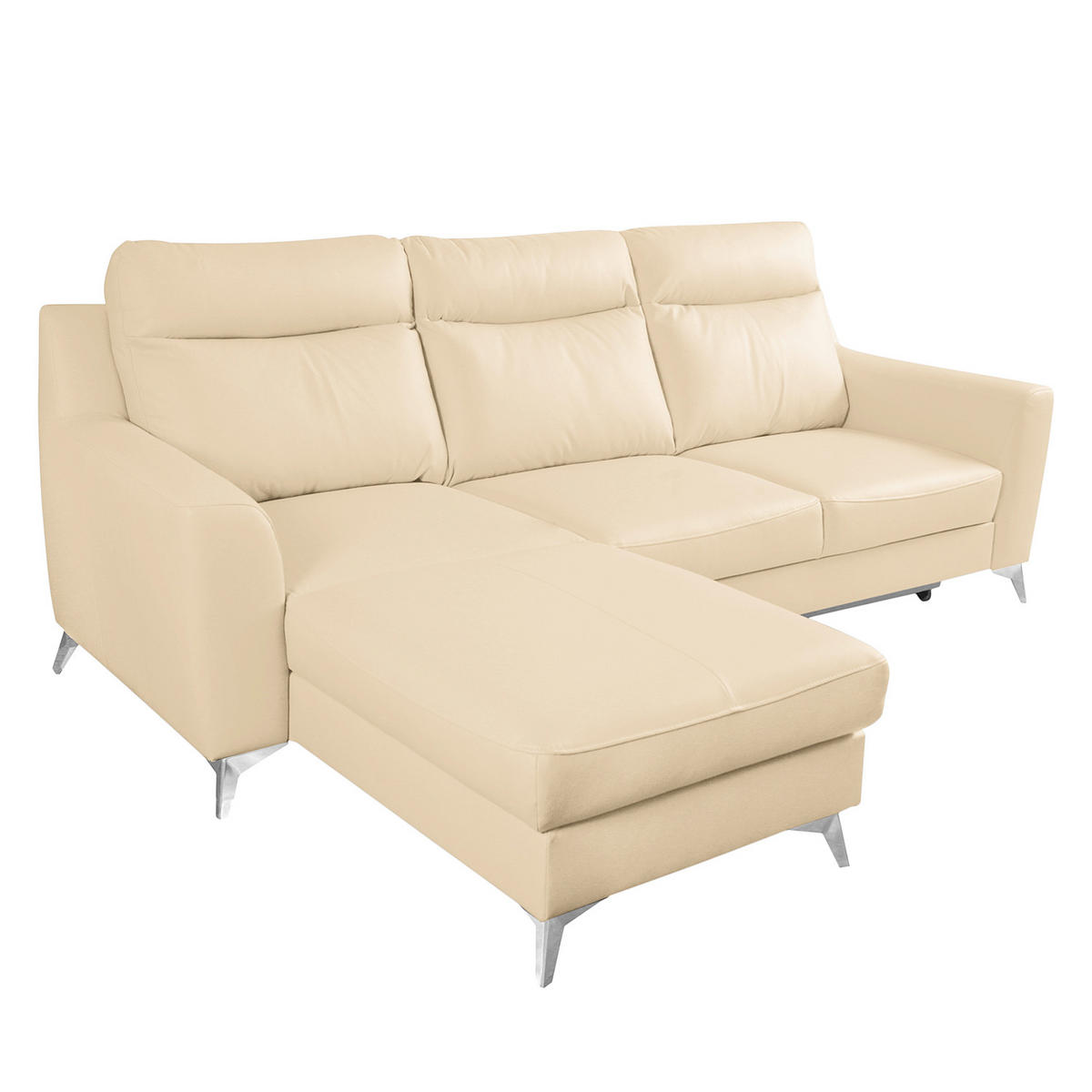 ECKSOFA Lederlook Echtleder Beige  - Chromfarben/Beige, Design, Leder/Textil (236/168cm) - Livetastic