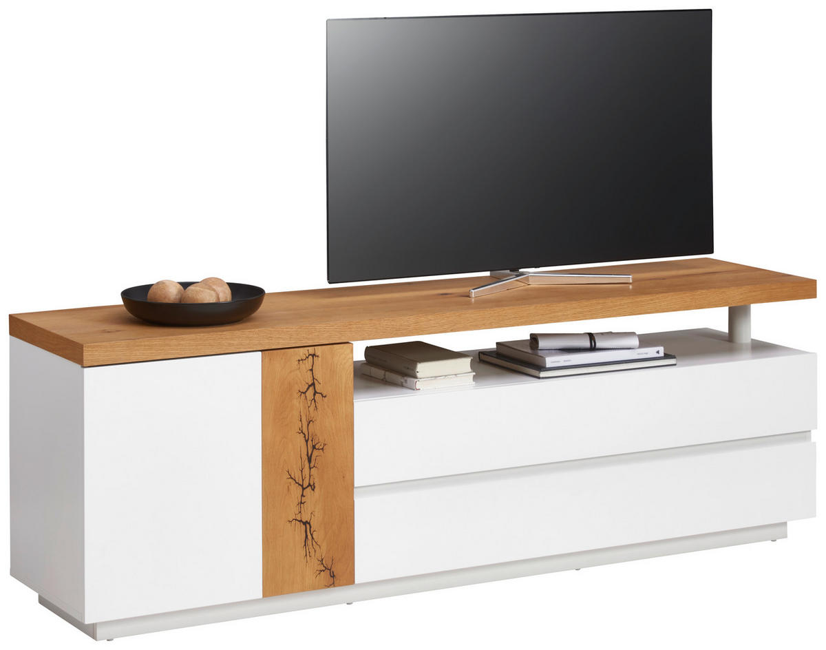 COMODĂ JOASĂ 170/57/40 cm  - alb/culoare lemn stejar, Design, lemn/material pe bază de lemn (170/57/40cm) - Xora