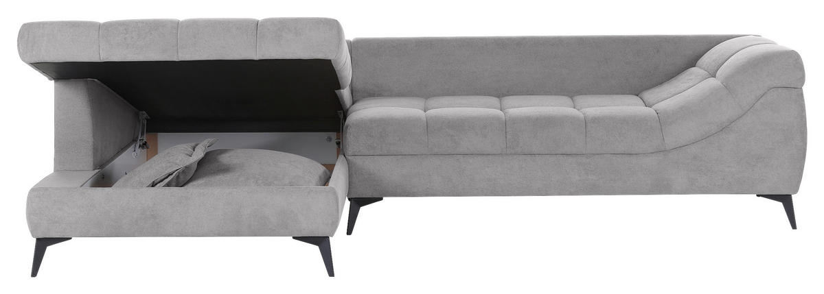 ECKSOFA in Flachgewebe Hellgrau  - Hellgrau/Schwarz, Design, Textil/Metall (224/307cm) - Stylife