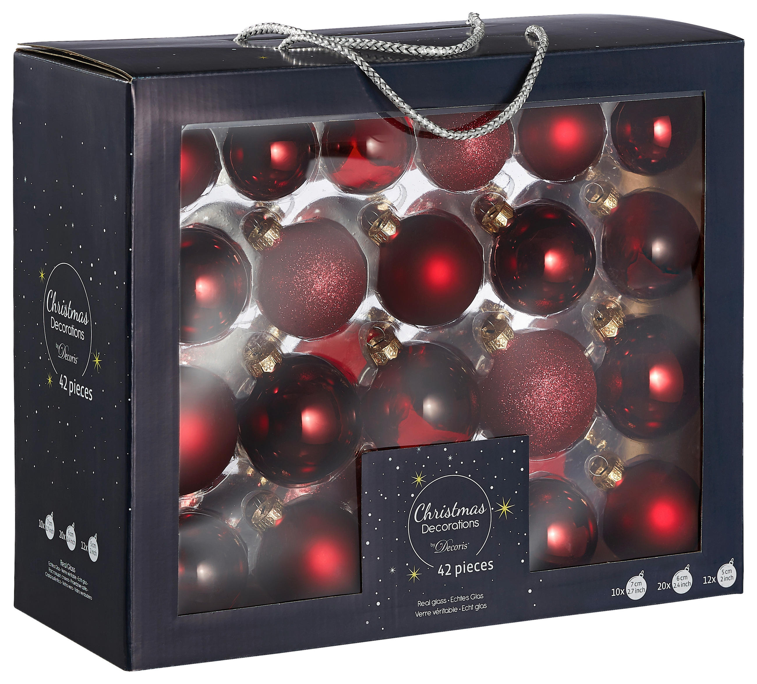 CHRISTBAUMKUGEL-SET 42-teilig  - Dunkelrot, Konventionell, Glas (7,00/7,00/7,00cm)