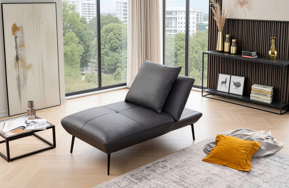 HOCKER Echtleder Anthrazit  - Anthrazit/Schwarz, Design, Leder/Metall (142/43/80cm) - Moderano