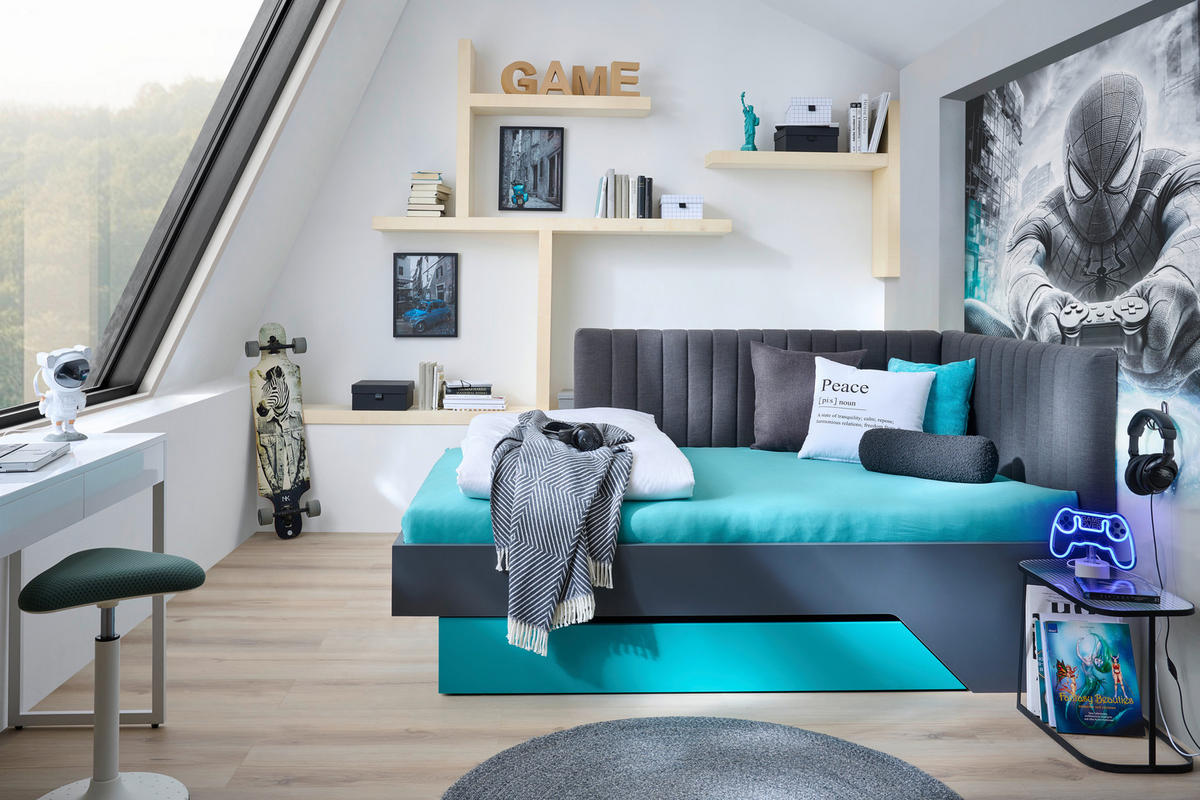 BETT 120/200 cm  in Grau, Türkis  - Türkis/Grau, Design, Holzwerkstoff (120/200cm) - Venda