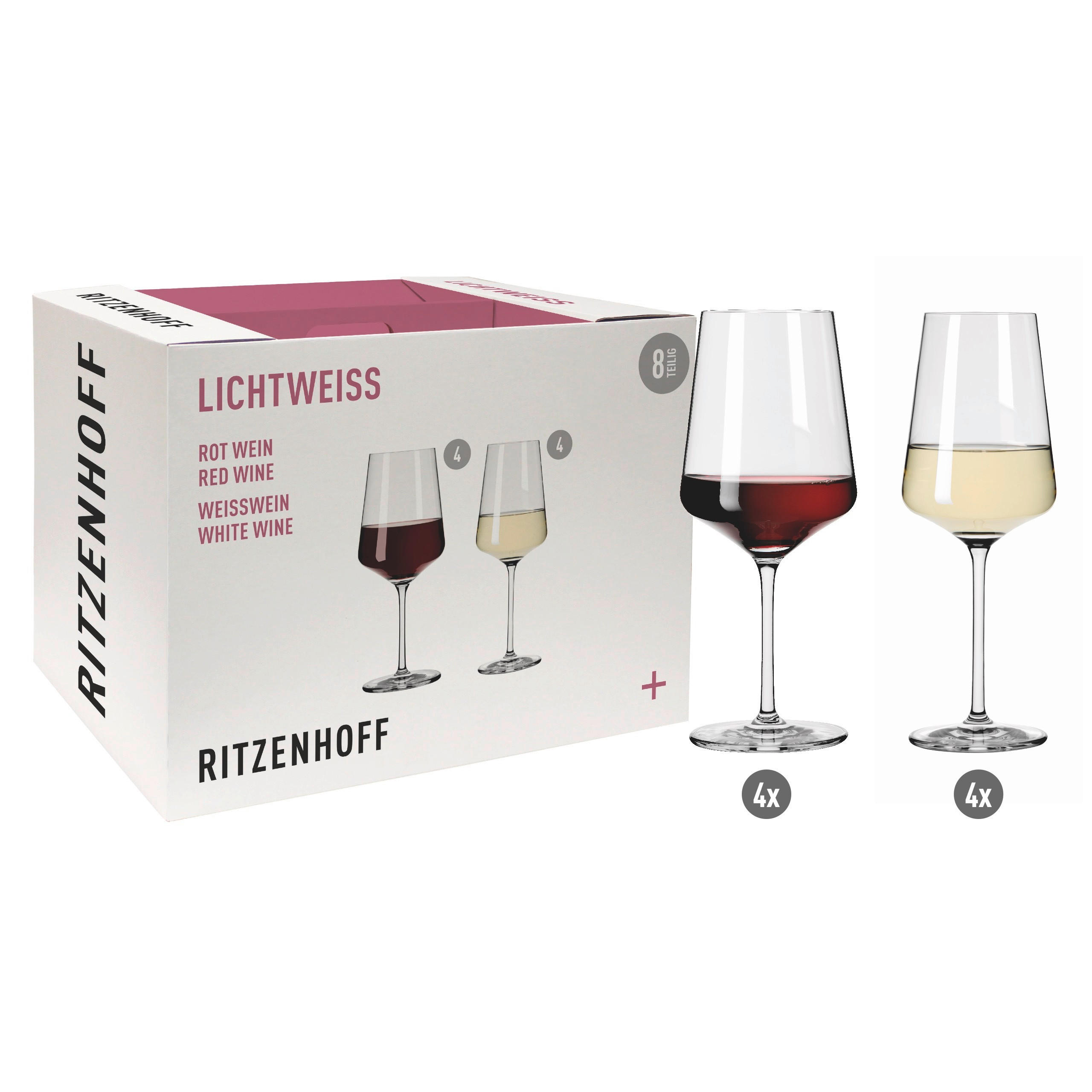 GLÄSERSET Lichtweiss Julie 8-teilig  - Transparent, Design, Glas (9,3/22,5cm) - Ritzenhoff
