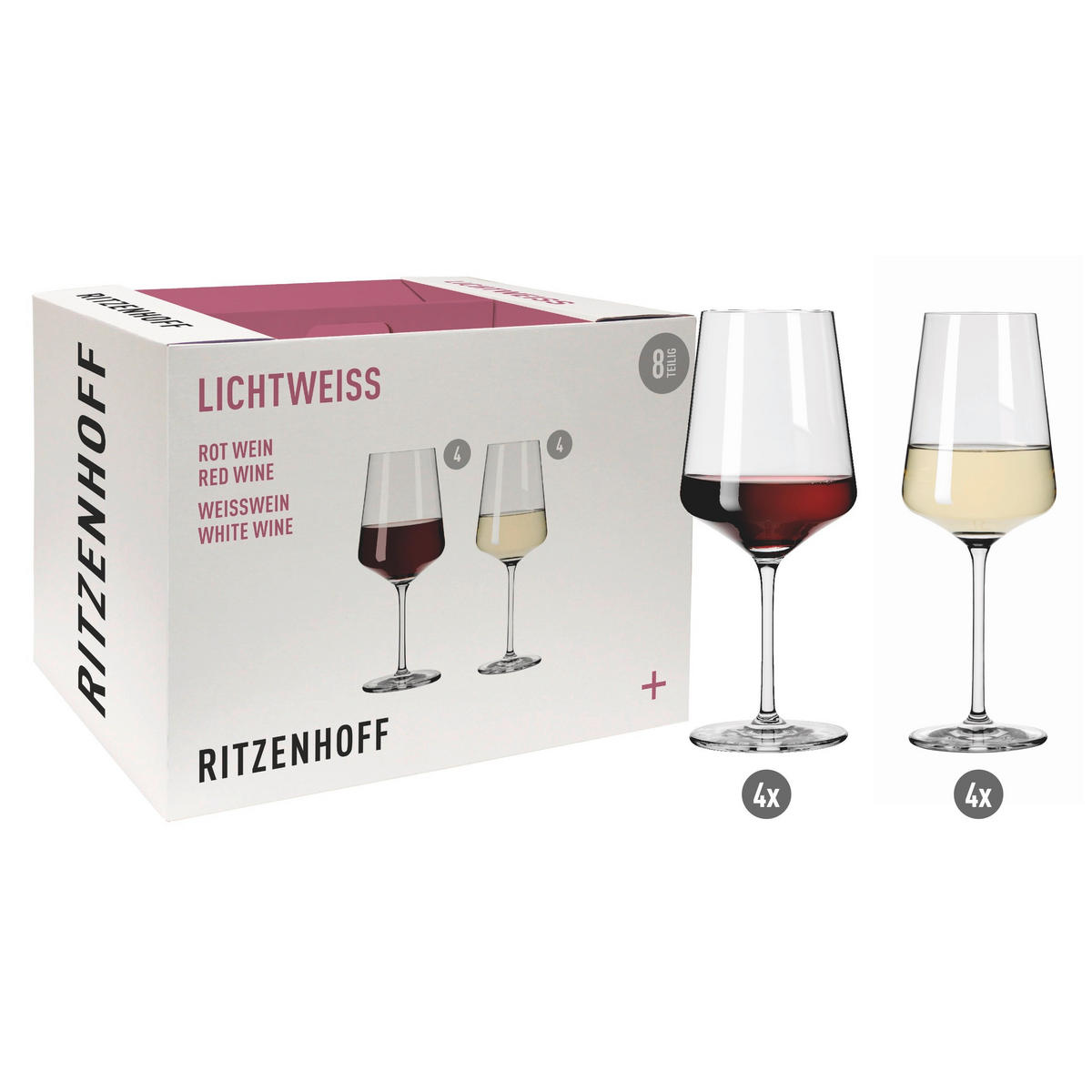 GLÄSERSET Lichtweiss Julie 8-teilig  - Transparent, Design, Glas (9,3/22,5cm) - Ritzenhoff