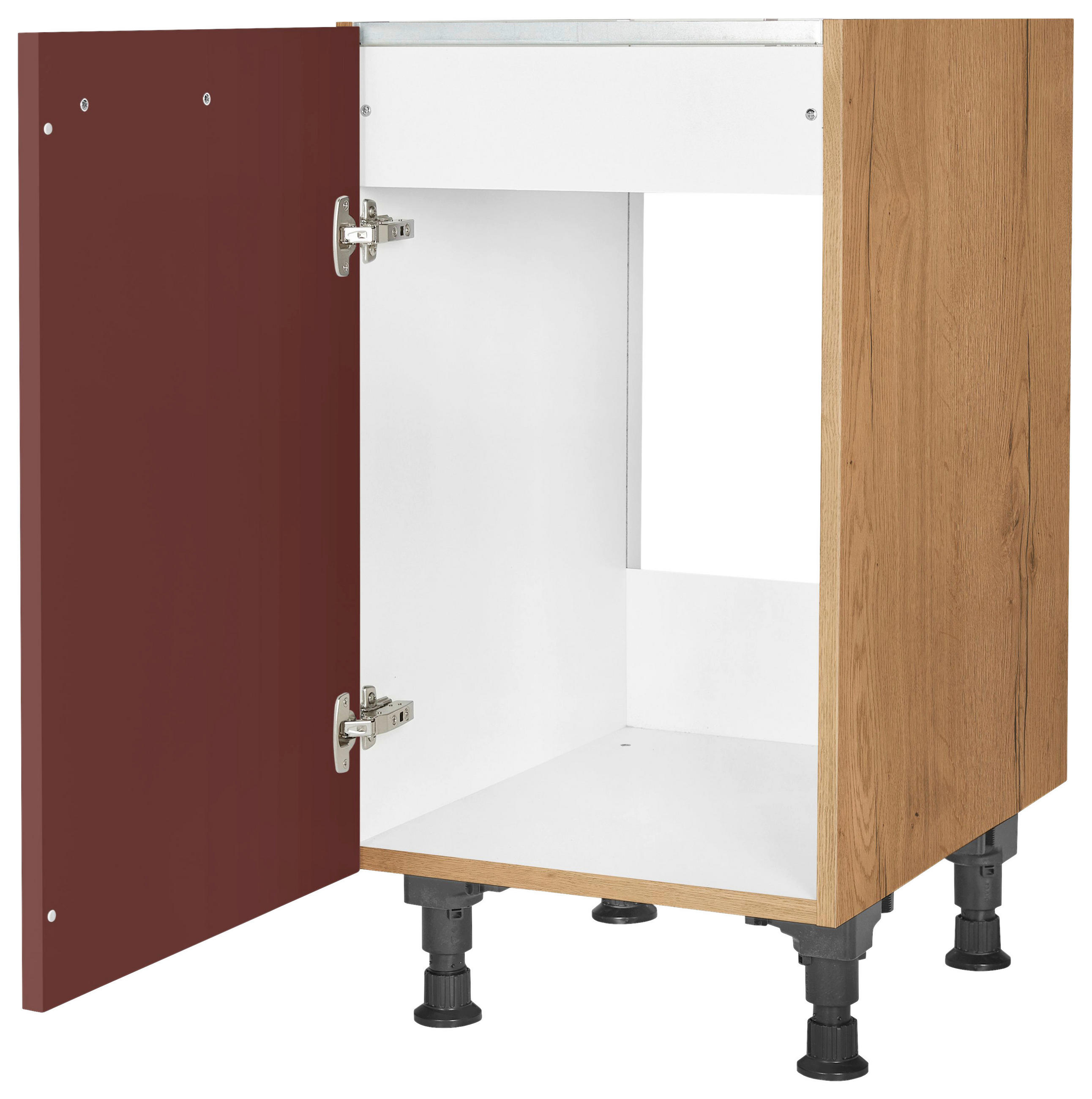 SPÜLENUNTERSCHRANK 45/87/56 cm  in Rot, Eichefarben  - Eichefarben/Rot, MODERN, Holzwerkstoff/Metall (45/87/56cm) - Nobilia