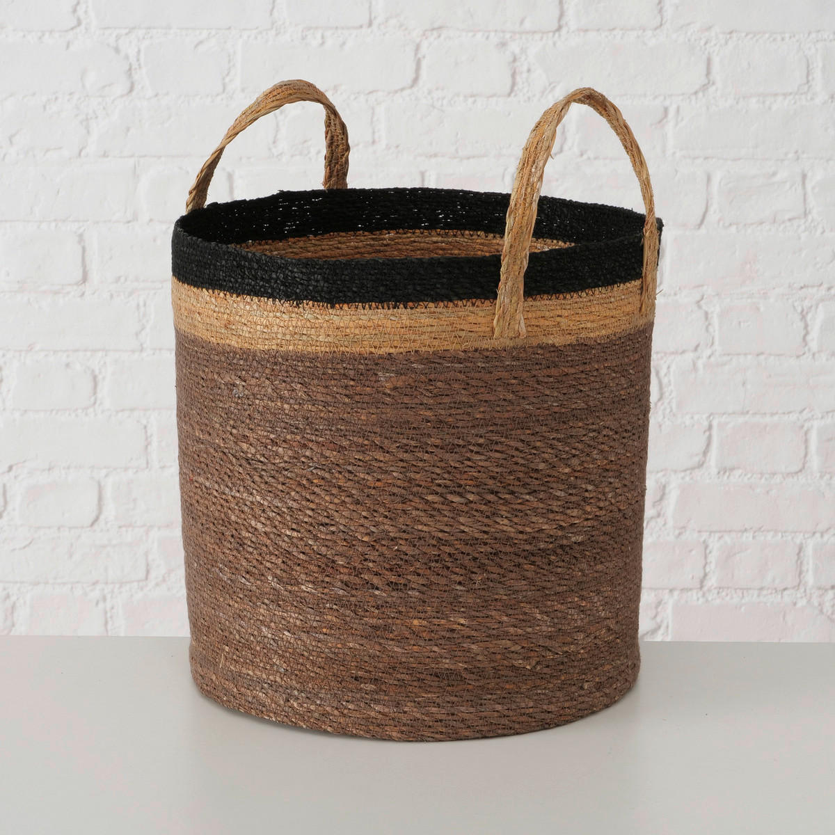 DEKORAČNÝ KÔŠ sivá, prírodná farba, čierna - čierna/sivá, Basics, prírodné materiály (34/43cm)