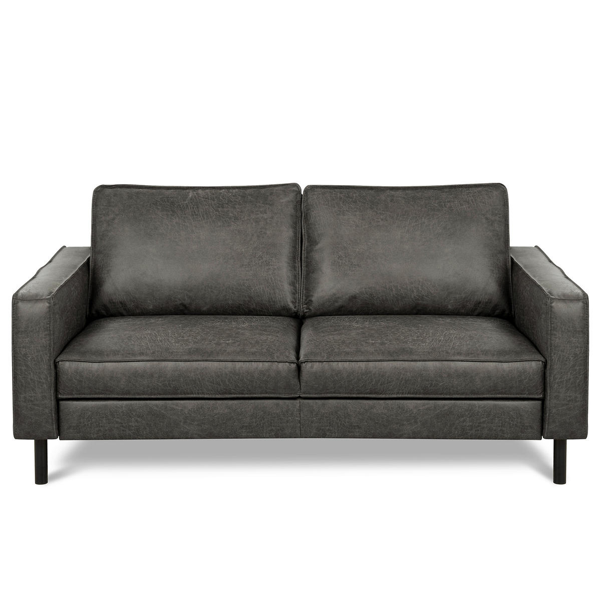 2,5-SITZER Dunkelgrau Echtleder Lederlook  - Dunkelgrau/Schwarz, Design, Leder/Textil (168/85/92cm) - Livetastic