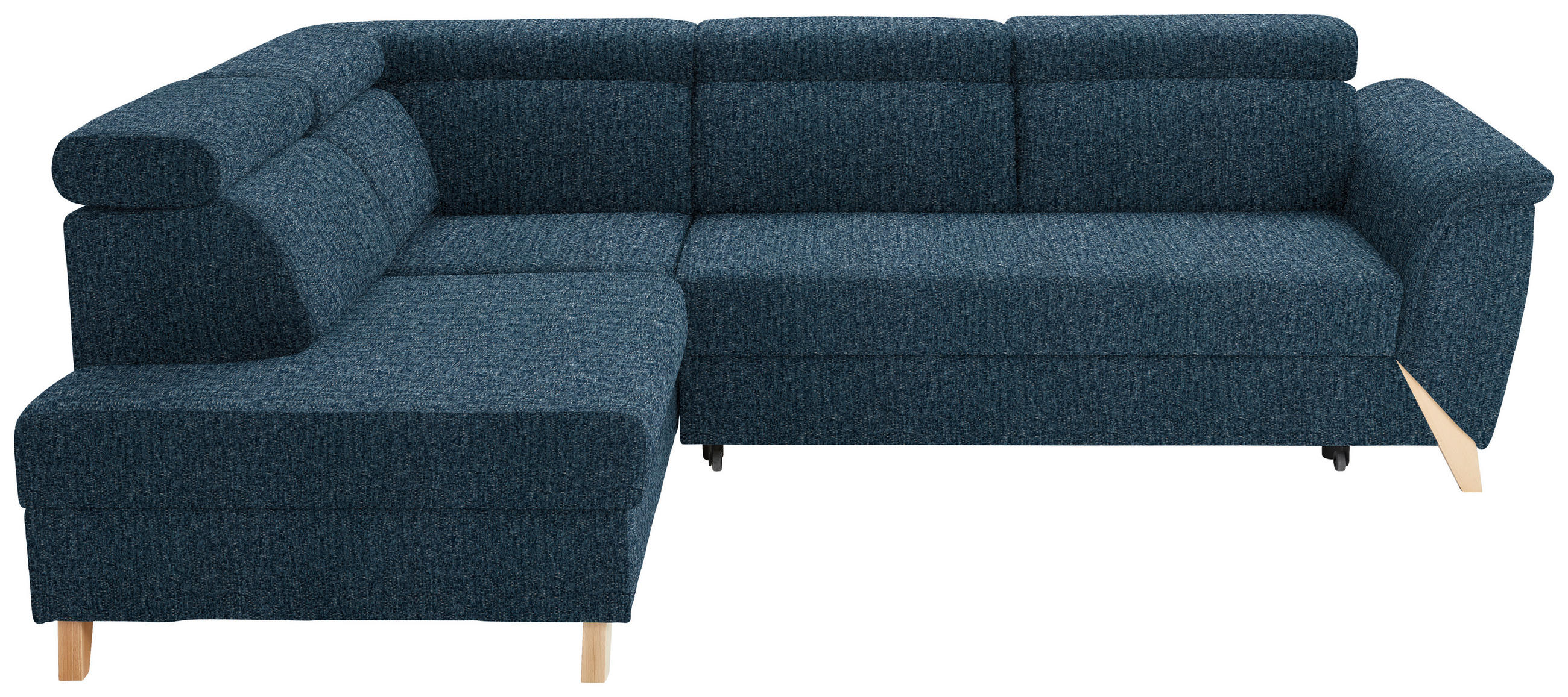 ECKSOFA in Struktur Blau  200/265 cm  - Blau/Naturfarben, KONVENTIONELL, Holz/Textil (200/265cm) - Stylife
