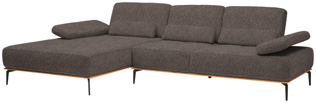 ECKSOFA in Flachgewebe Graubraun  - Graubraun/Schwarz, Natur, Holz/Textil (176/314cm) - Valnatura