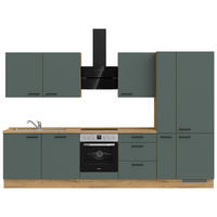 KÜCHENBLOCK 330 cm   in Eichefarben, Dunkelgrün  - Dunkelgrün/Eichefarben, MODERN, Holzwerkstoff/Metall (330cm) - Nobilia