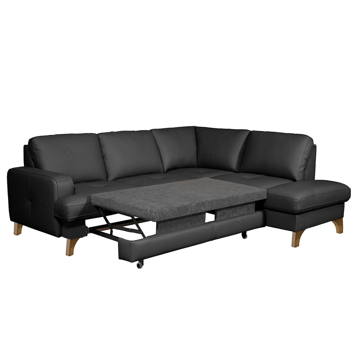 ECKSOFA Lederlook Echtleder Schwarz  - Buchefarben/Schwarz, Design, Leder/Holz (234/190cm) - Livetastic