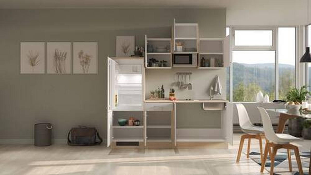 KUCHYŇSKÁ LINKA NEPAL 210 - Sonoma dub/kašmírová, Moderní, kov/kompozitní dřevo (210cm) - FlexWell