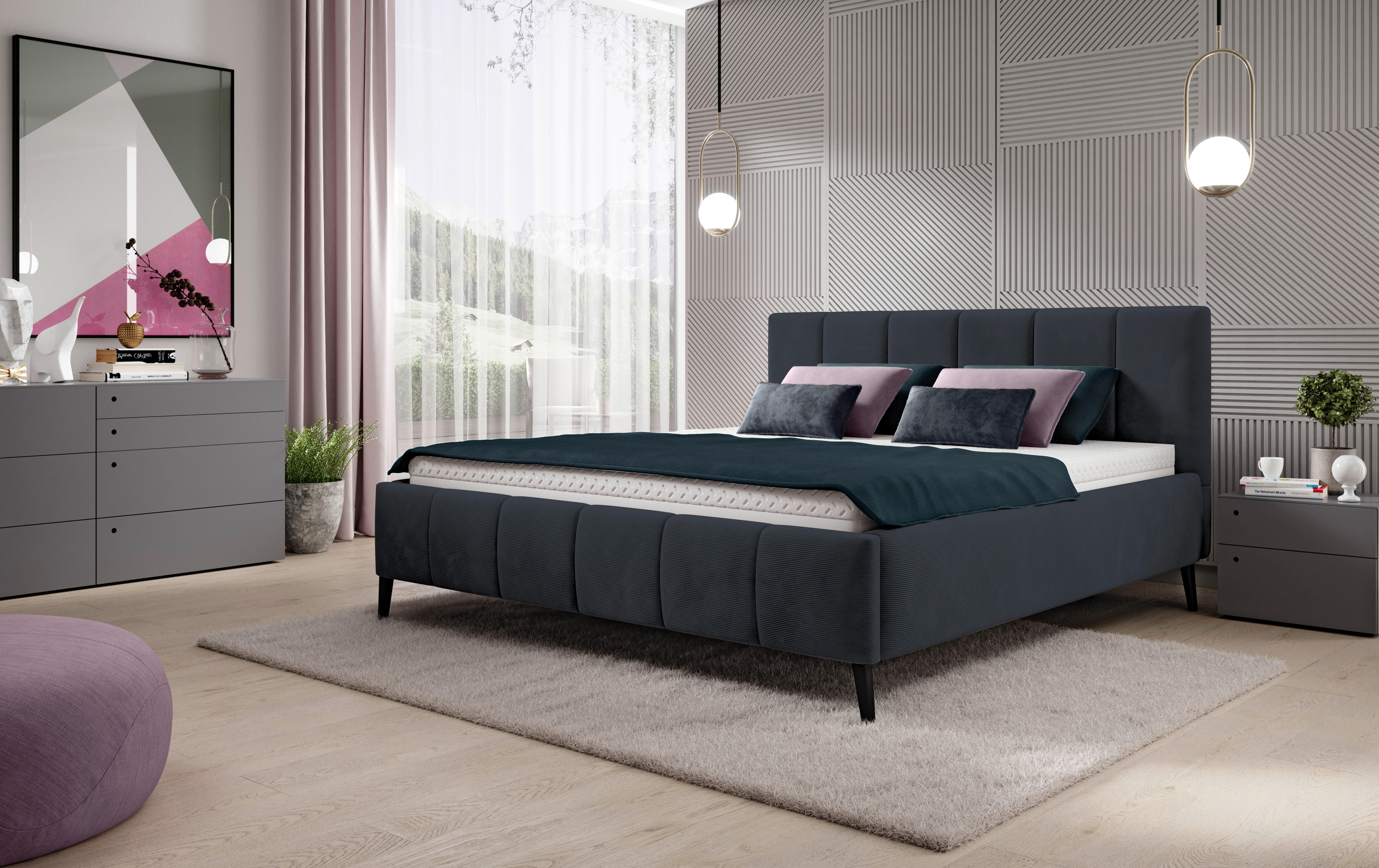POLSTERBETT 140/200 cm  in Schwarz  - Schwarz/Naturfarben, Trend, Holz/Textil (140/200cm) - home24